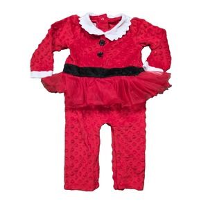 Mud Pie Santa Christmas Baby Romper Tutu Red Dot Minky One Piece Bodysuit 6-12 M